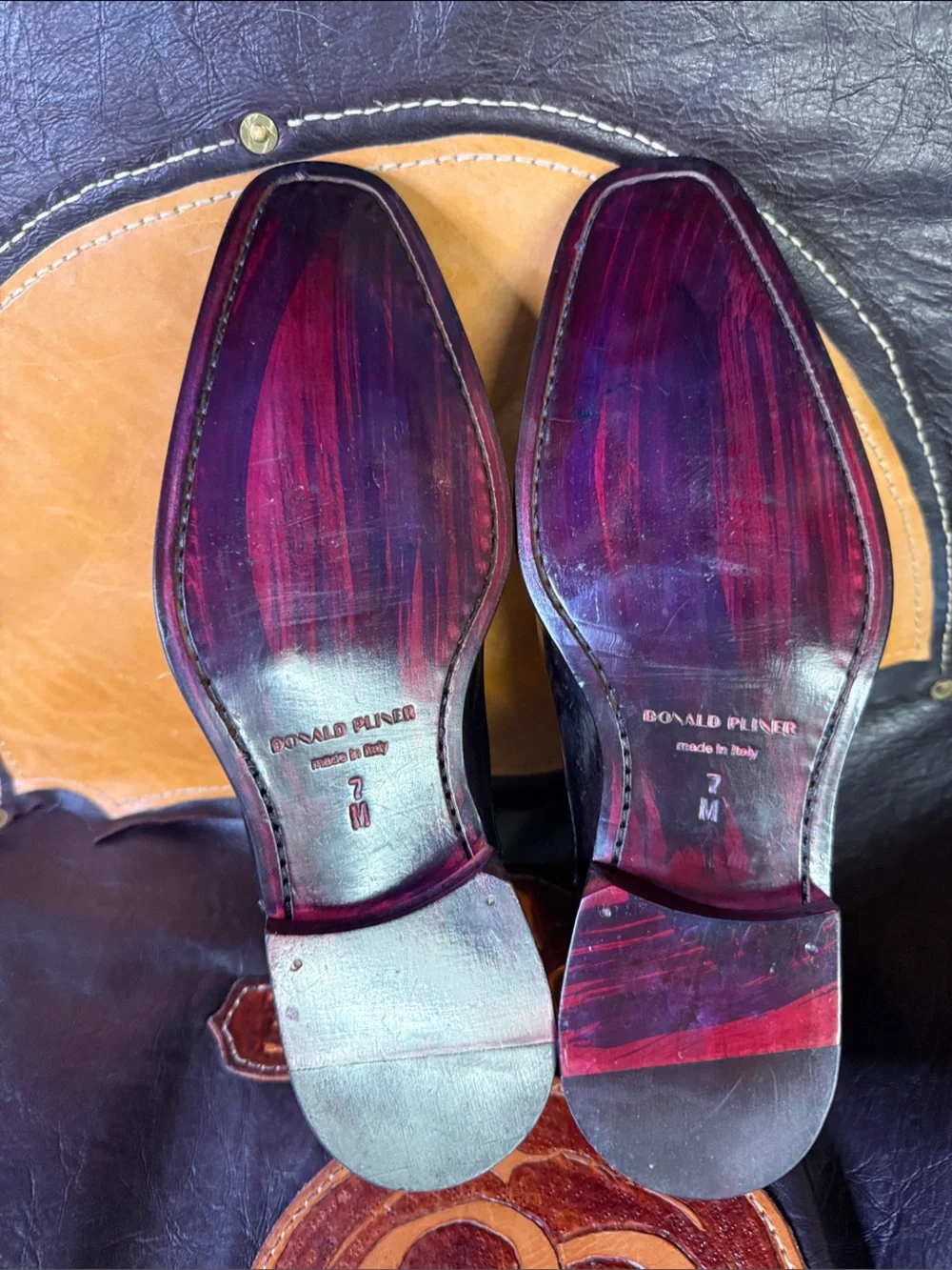Donald J. Pliner Embossed Crocodile Custom Patina Italian Chelsea Boots